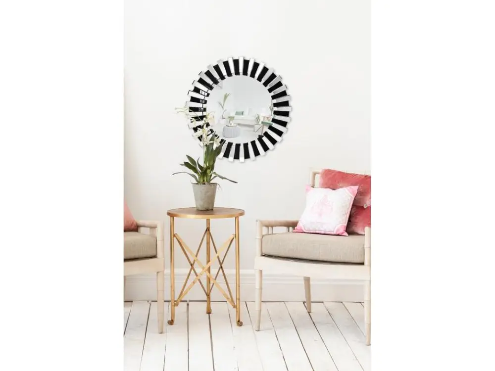 Antifongique et Antitaches Miroir Mural Design "Apollon" 80cm Argent & Noir