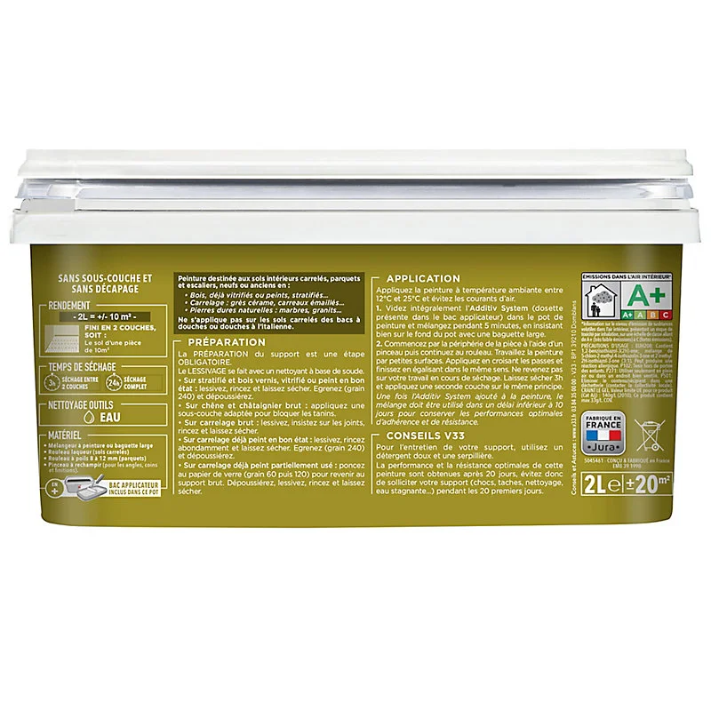 Peinture anti-humidité Peinture de rénovation sol et escalier V33 plume satin 2L