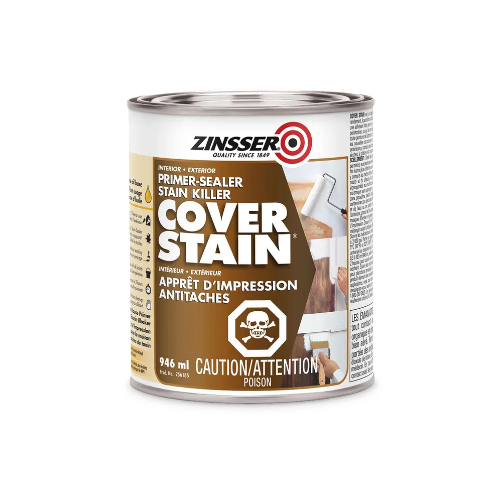 Scellant d'apprêt à base d'huile Cover Stain pour intérieur / extérieur blanc, 946 ml en pot de 10 litres
