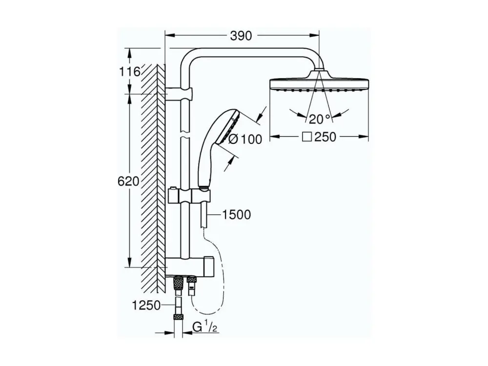 Colonne bain douche sans mitigeur GROHE Vitalio Start System avec inverseur manuel 250 + microfibre