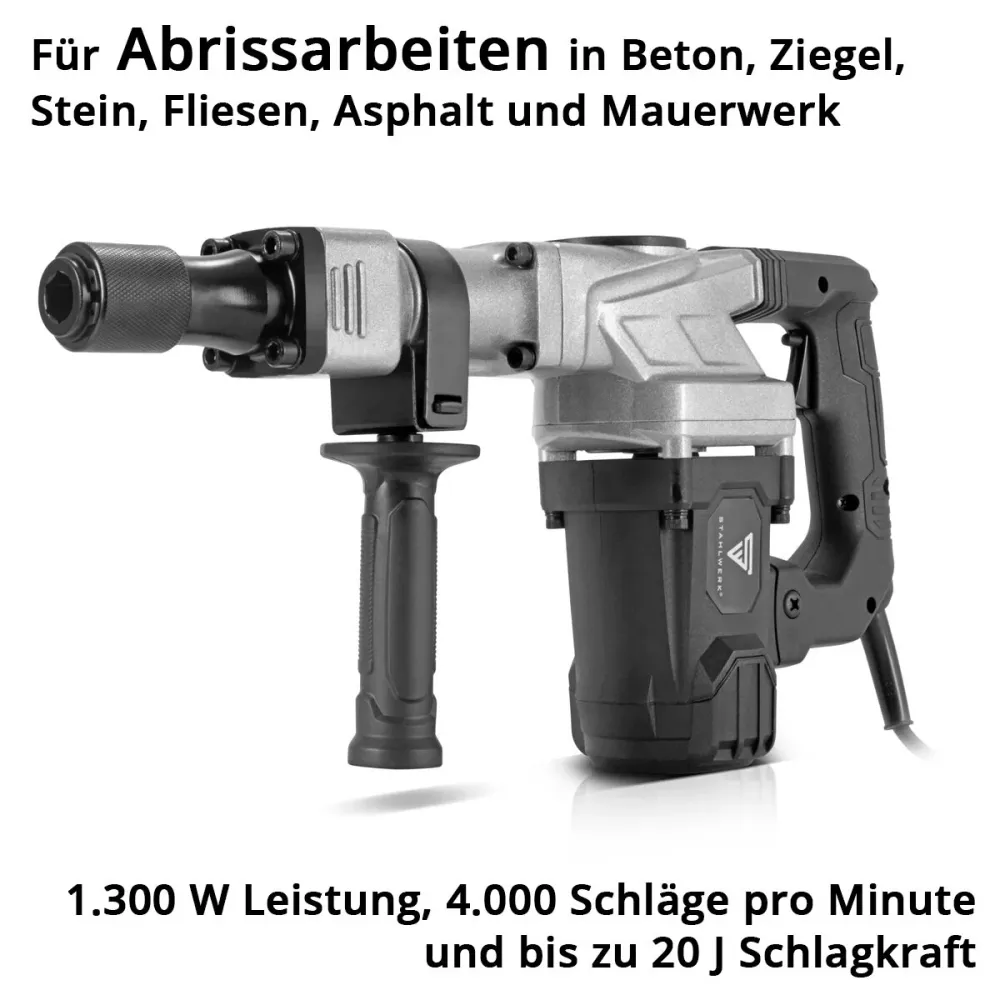 Hammer de démolition en acier AH-1300 ST avec 1 300 W de puissance, 4 000 traits par minute et 20 J Clipper STEMMhammer |...