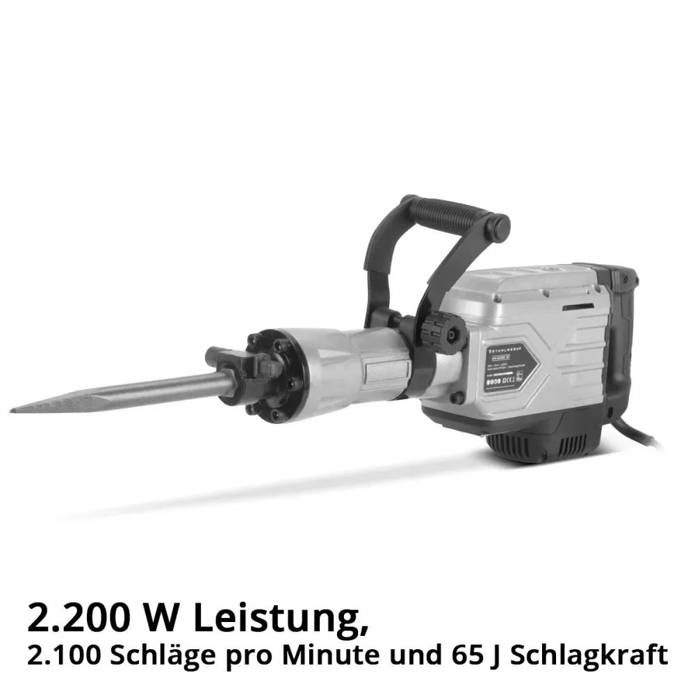 Hammer de démolition en acier AH-2200 ST avec 2 200 W électricité, 2 100 traits par minute et 65 J Clipper STEMMhammer | M...
