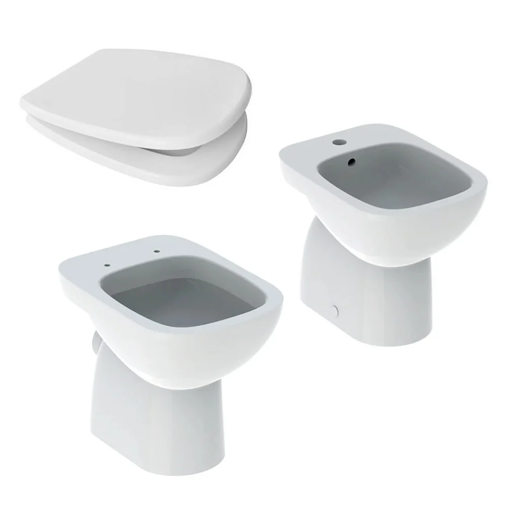 Sanitaires espacés du mur avec évacuation au sol WC+bidet + siège à fermeture douce Geberit 'Fantasia' cm 53,5