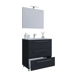 VCM 3-pièces lavabo au sol ensemble de meubles de salle de bains lavabo Badinos tiroir 3 SP (noir|80)