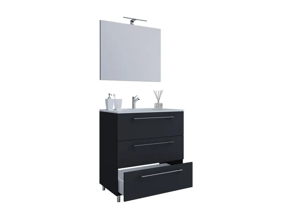 VCM 3-pièces lavabo au sol ensemble de meubles de salle de bains lavabo Badinos tiroir 3 SP (noir|80)