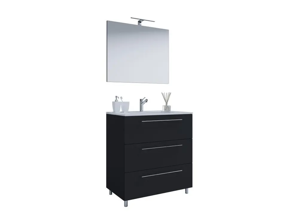 VCM 3-pièces lavabo au sol ensemble de meubles de salle de bains lavabo Badinos tiroir 3 SP (noir|80)