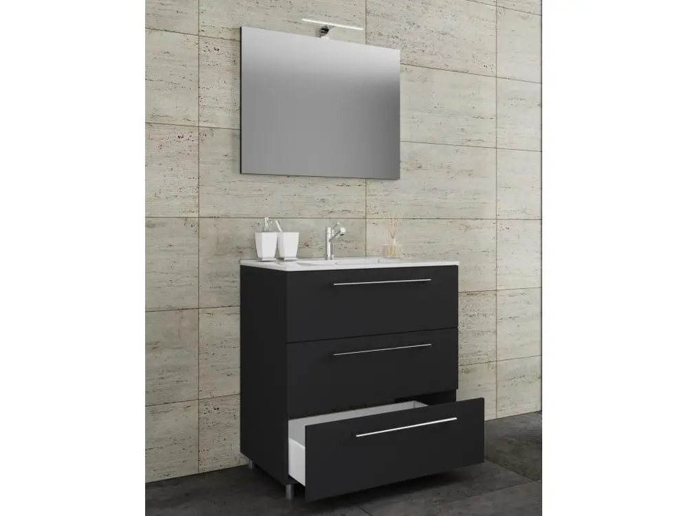 VCM 3-pièces lavabo au sol ensemble de meubles de salle de bains lavabo Badinos tiroir 3 SP (noir|80)