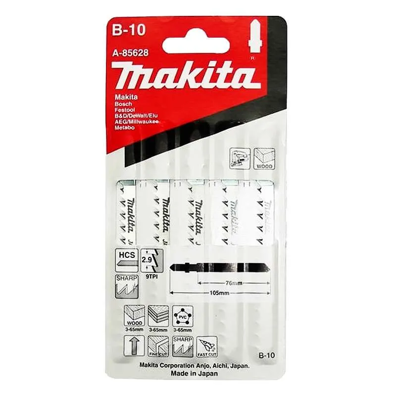 Lot de 5 lames MAKITA -85628 pour scie sauteuse (bois, contre-plaqué et VINYLE (3 à 65mm)