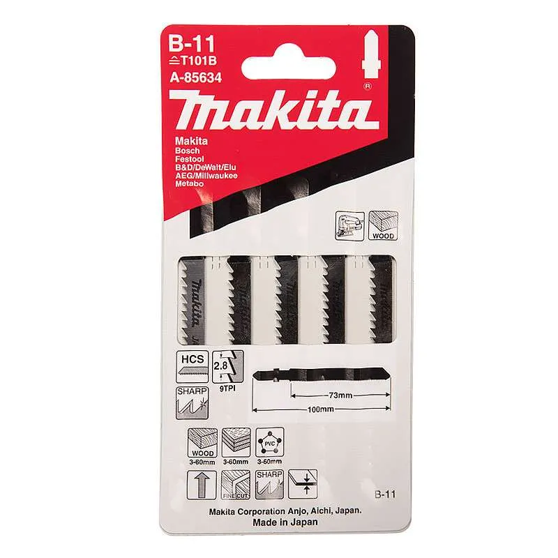 Lot de 5 lames MAKITA -85634 pour scie sauteuse (bois, contre-plaqué et VINYLE (3 à 60mm)