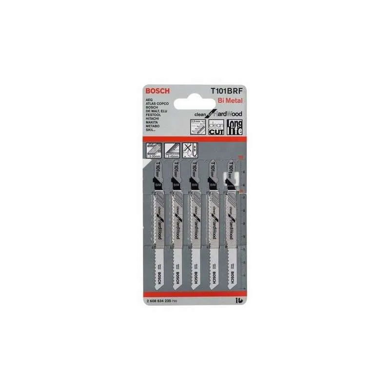 Lot de 5 lames de scie sauteuse T 101 BRF BOSCH 2608634235 pour bois solide