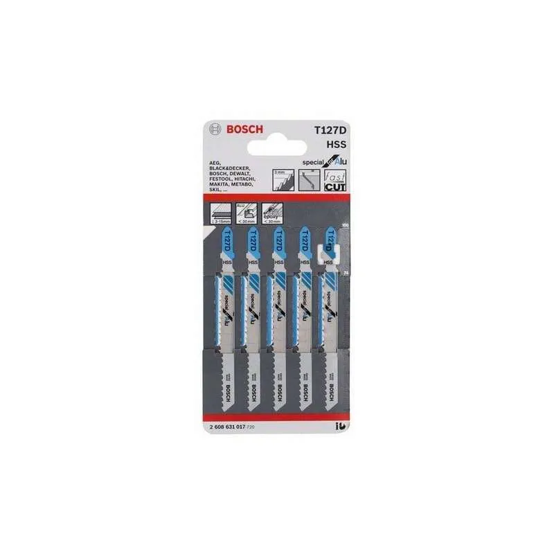 Lot de 5 lames de scie sauteuse T 127 D BOSCH 2608631017 Special Alu