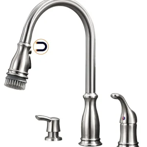 APPASO 229BN 3 Hole Pull Down Kitchen Faucet Satiné Nickel Soap Dispenser