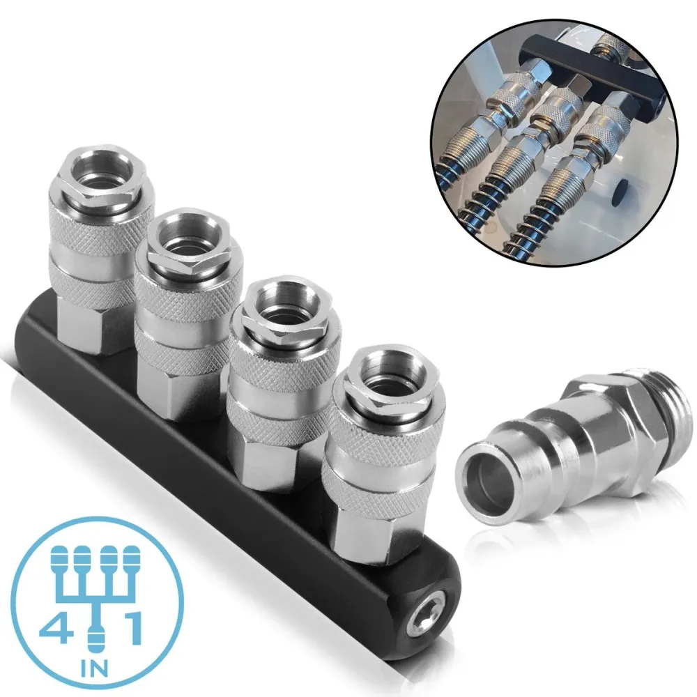 Distributeur d'air comprimé à 4 fois en acier | Connexion du distributeur à 4 voies | Adaptateur d'air comprimé | Distribu...