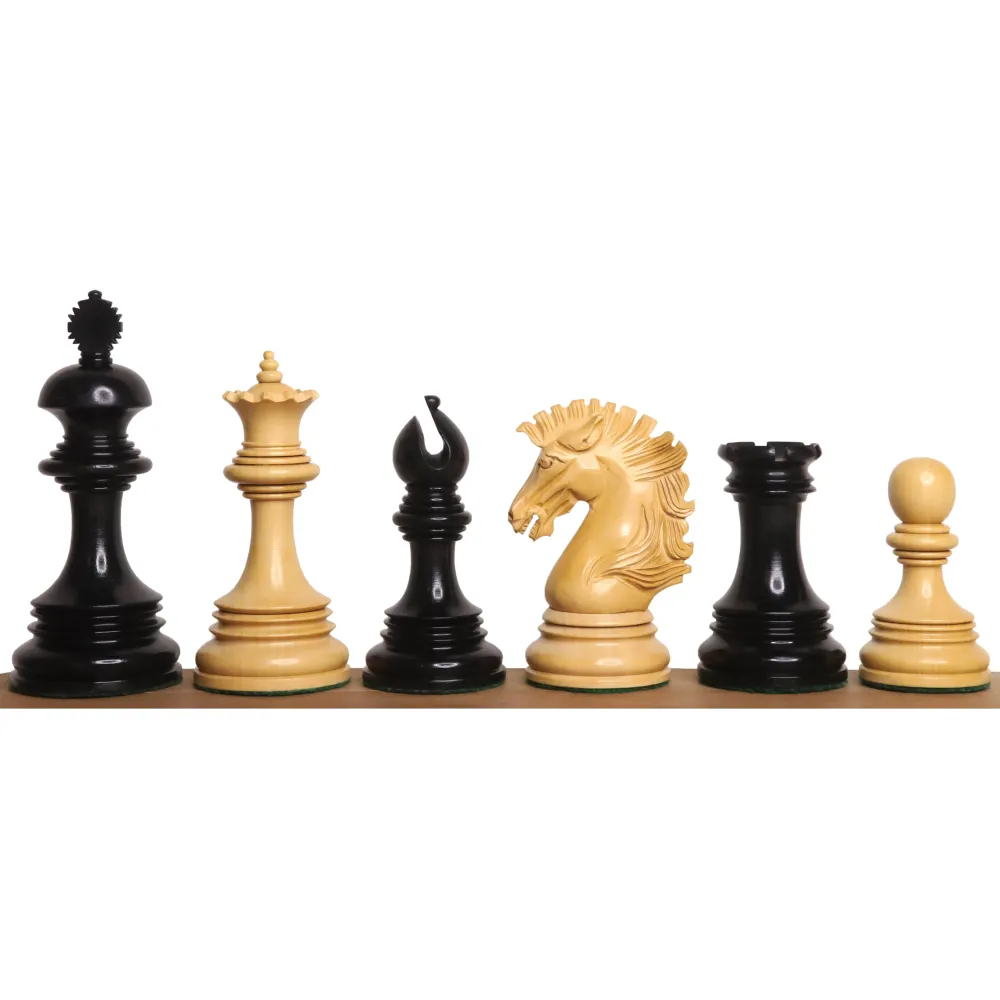 Alexandria Raffiné Staunton - Pièces d'échecs en bois d'ébène à trois poids avec un échiquier en bois d'ébène et d'érable...