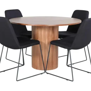 BiancaROWA ensemble table, table chêne plaqué et 4 Muce chaises noir.