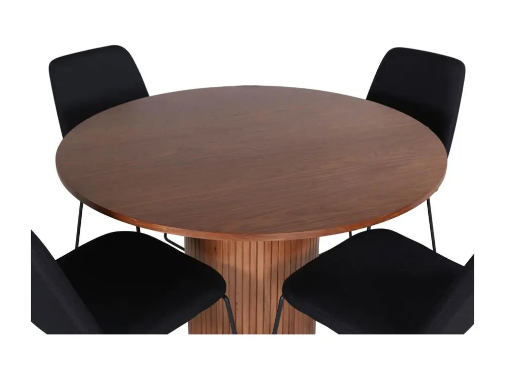 BiancaROWA ensemble table, table chêne plaqué et 4 Muce chaises noir.