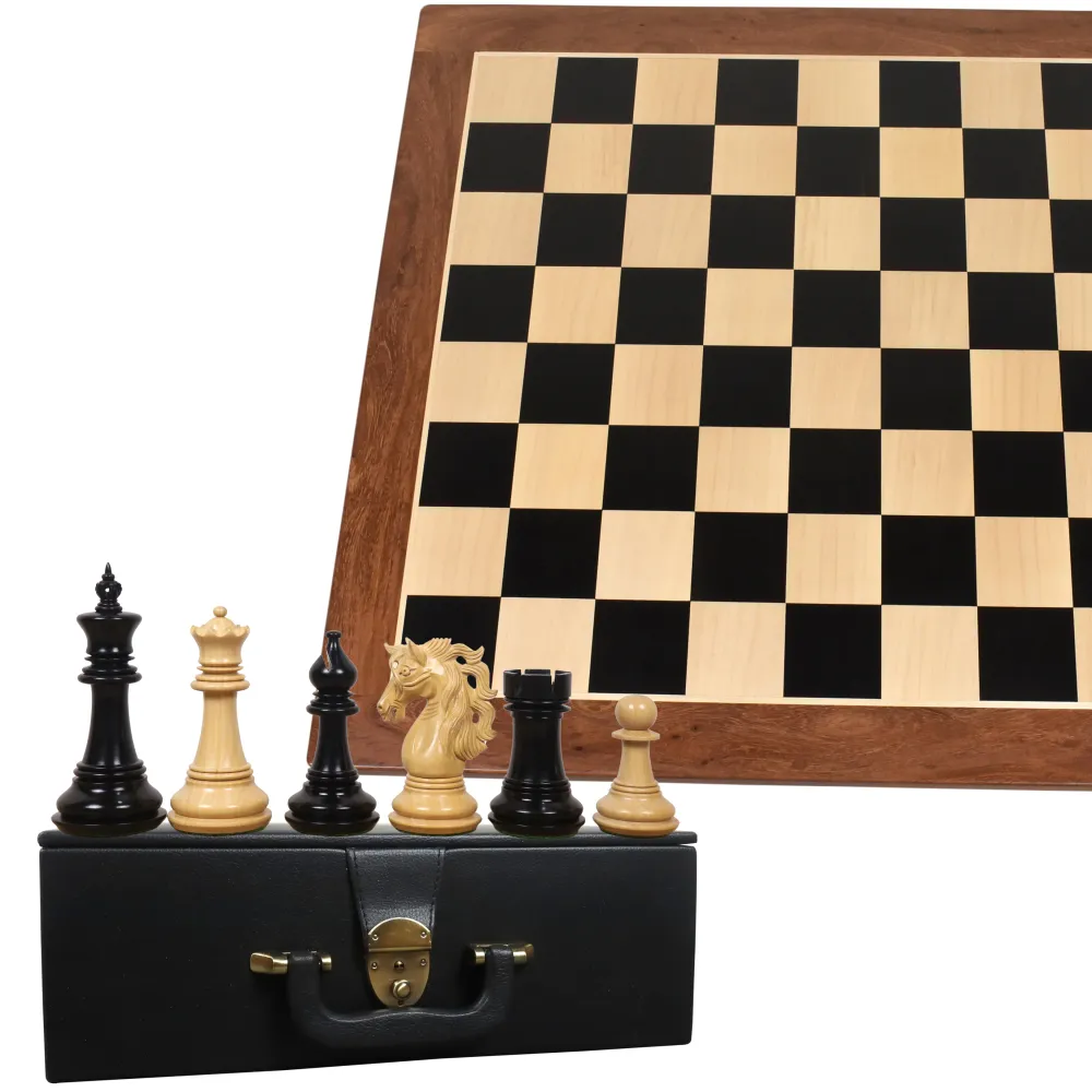 Pièces d'échecs Spartacus Opulent Staunton en bois d'ébène de 4.6" avec échiquier en bois d'ébène et d'érable de 23" - bor...