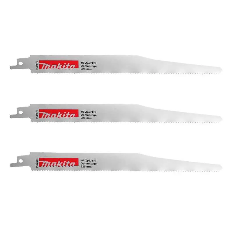 Lot de 3 lames de scie sabre MAKITA P-46975 Bi-Métal pour coupe droite acier et bois avec reste métal 225 mm
