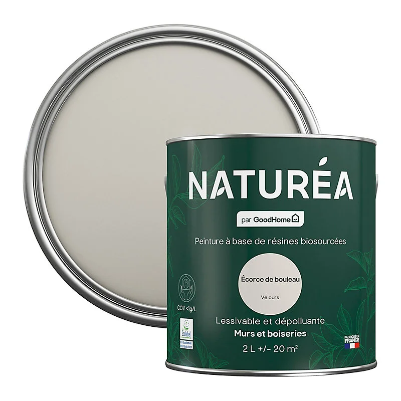 Peinture murs et boiseries Naturé par GoodHome ecorce de bouleau velours 2L avec poils martre rouge
