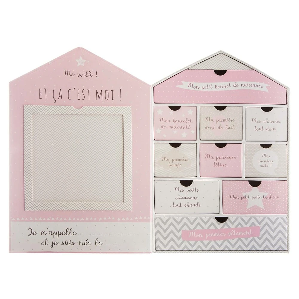 Coffret de naissance "maison" - rose 21x31 cm