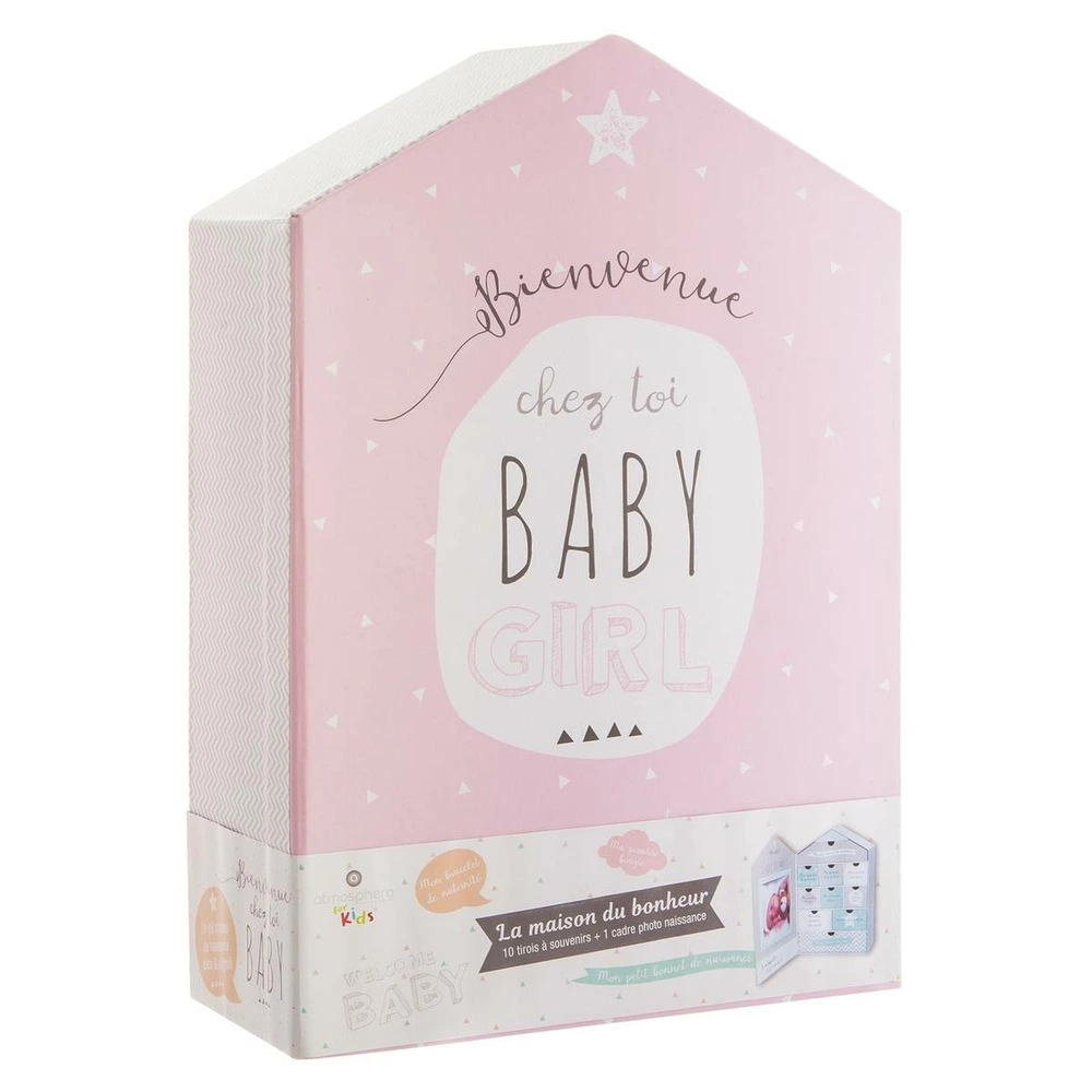 Coffret de naissance "maison" - rose 21x31 cm