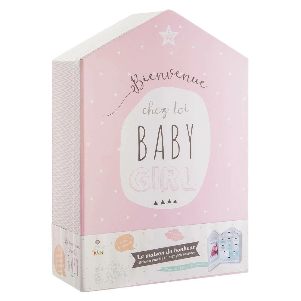 Coffret de naissance "maison" - rose 21x31 cm