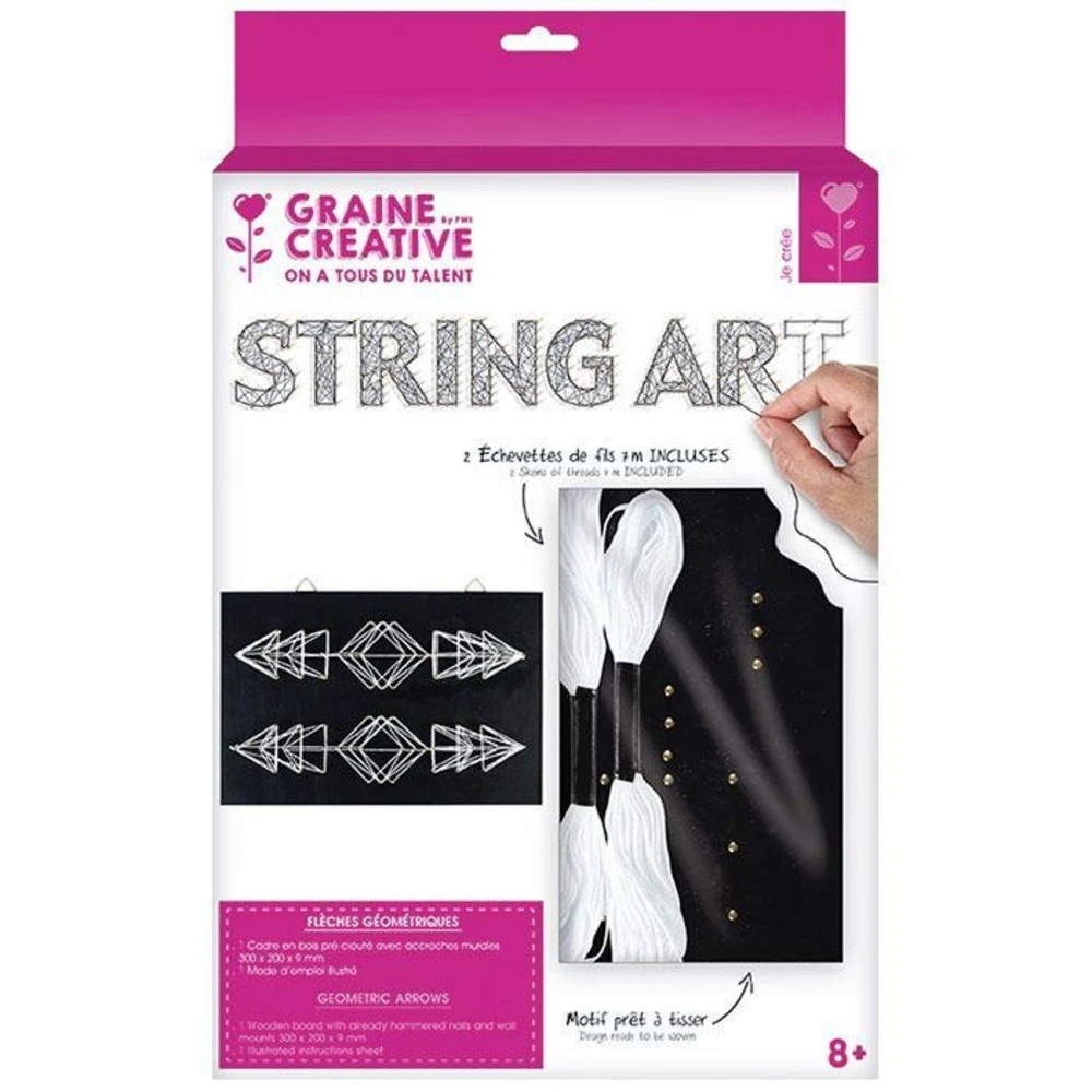 Coffret string art - tableau noir flèches déco art filaire 30 x 22 cm