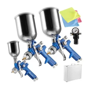 3 Pistolets à peinture HVLP (buse de 0,8/1,3/1,7mm) avec accessoires y compris chiffons en microfibres avec Buse de 0,8 /...