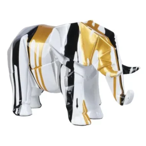 Statue éléphant géométrique peinture noir argenté et doré - DUMBO Puissance 600 W