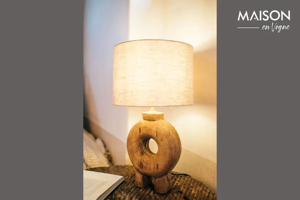 Petite lampe ronde en bois marron Lampedusa Pomax - 51cm - Compatible Universel