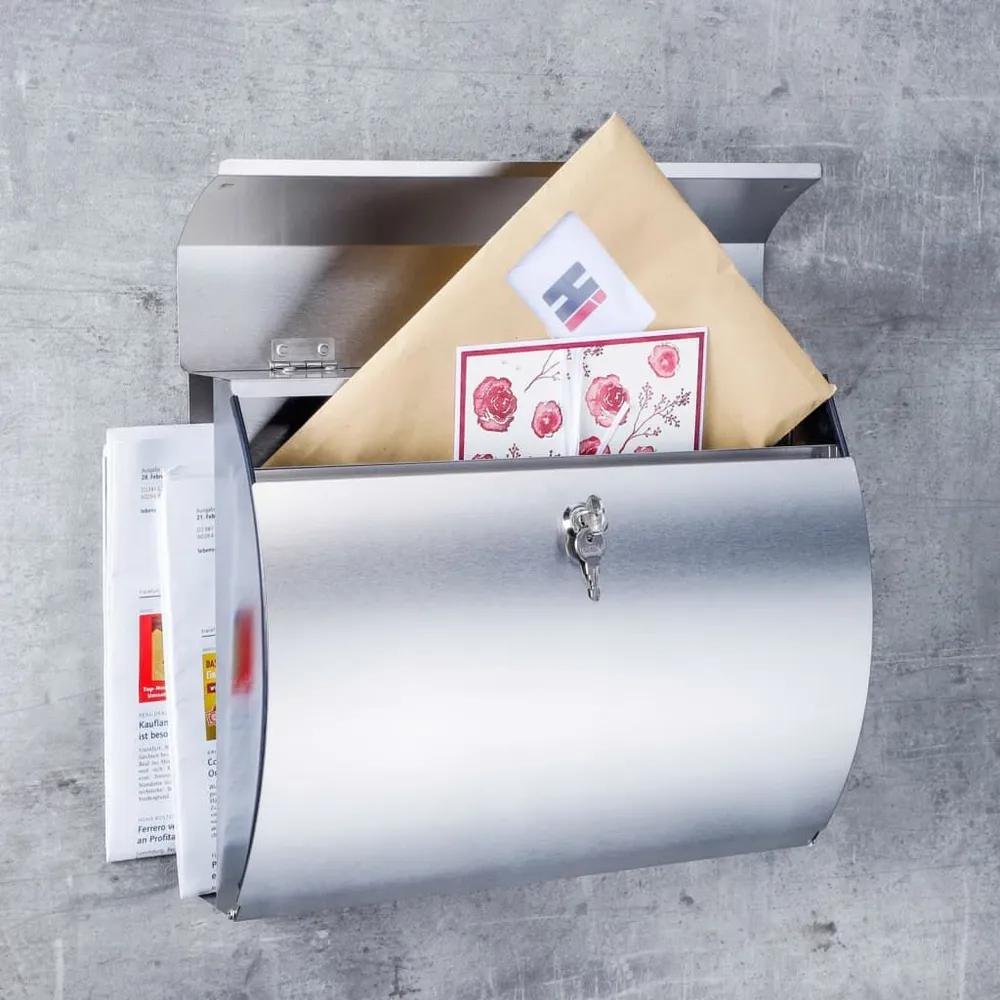 HI Boîte aux lettres et porte-journaux 38x13,3x30,4 cm inox | Résistant aux intempéries |