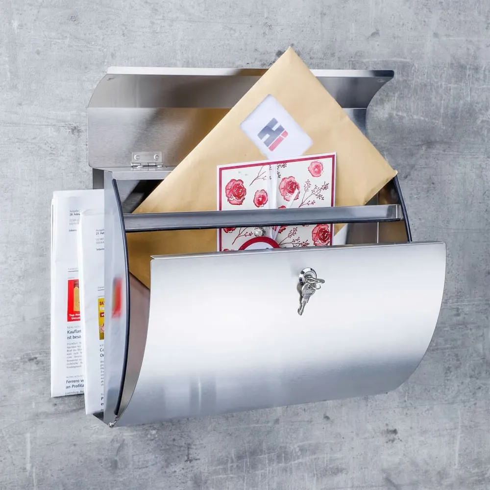 HI Boîte aux lettres et porte-journaux 38x13,3x30,4 cm inox | Résistant aux intempéries |