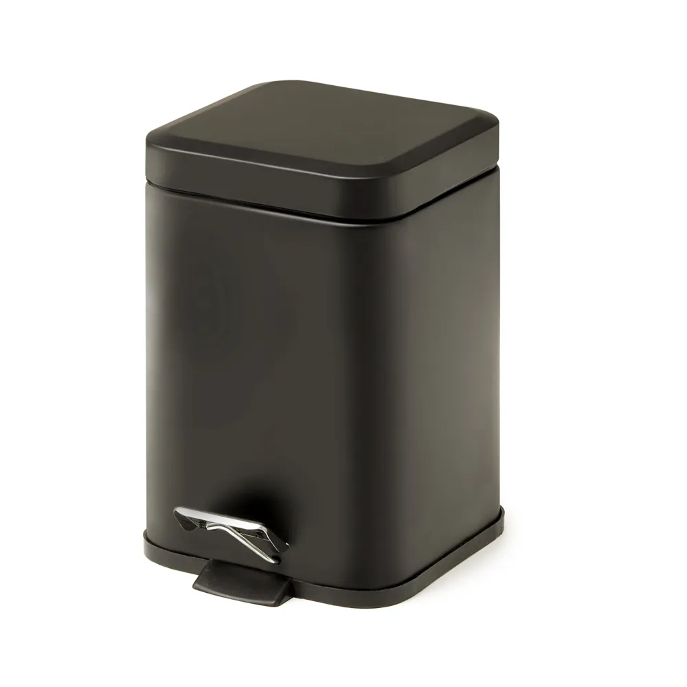 Porte-déchets carré 5 lt en acier inoxydable modèle Argenta de Gedy - noir mat avec Serrure à clé