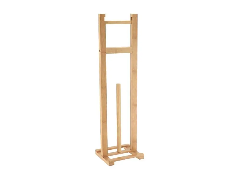 Dérouleur papier toilette WC avec réserve en Bambou H 65.5 cm pour salle d'eau