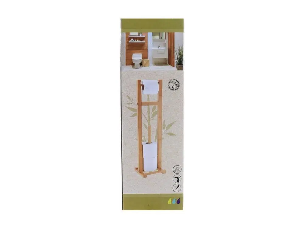 Dérouleur papier toilette WC avec réserve en Bambou H 65.5 cm pour salle d'eau
