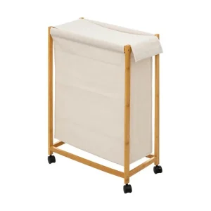 Panier à linge à roulettes bambou 5five - Crème pour salle d'eau