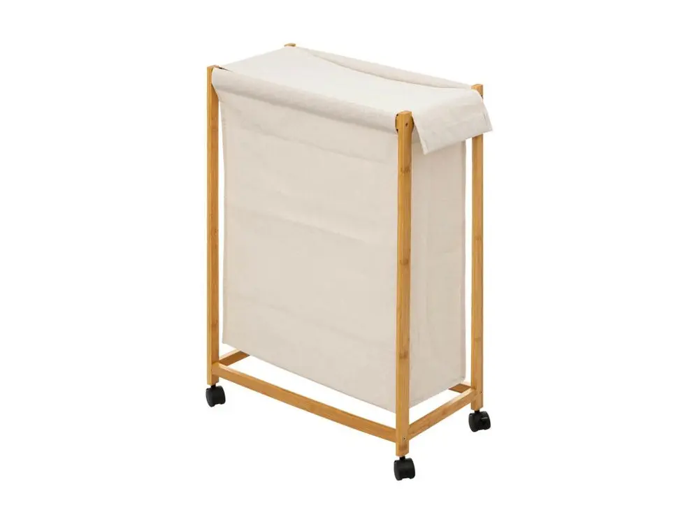 Panier à linge à roulettes bambou 5five - Crème pour salle d'eau