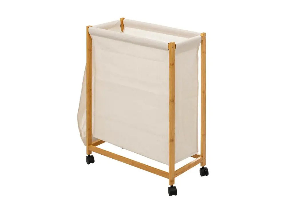 Panier à linge à roulettes bambou 5five - Crème pour salle d'eau