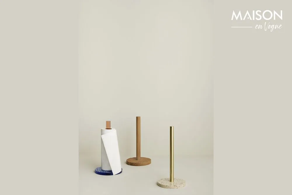 Porte-rouleau de cuisine en bois de chêne manifeste Wave Hübsch - 30cm avec adhésif fort
