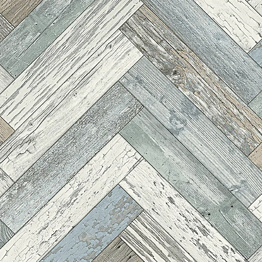 Sol Vinyle First - Imitation parquet usé chevron coloré - Rouleau de 3m x 15m Design moderne