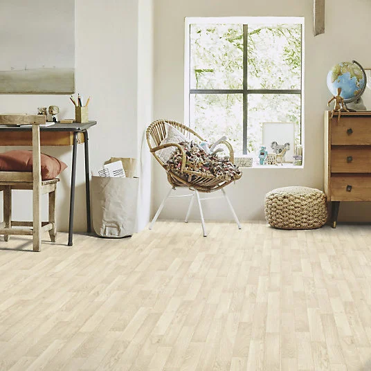 Support de brosse Sol VINYLE Best - Imitation Parquet Blanchi Petites Lames - Rouleau de 3m x 5m