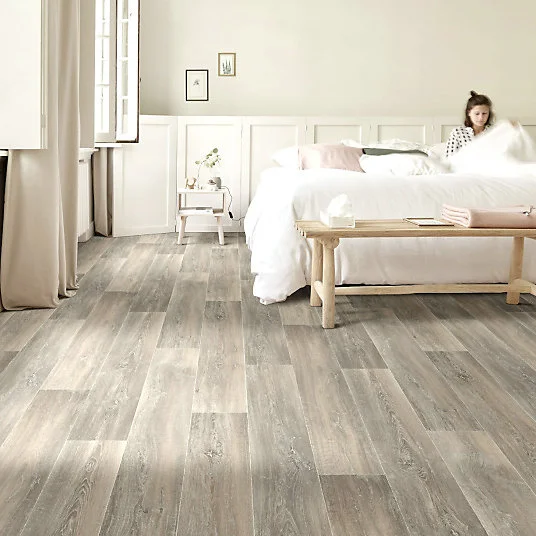 Support de brosse Sol Vinyle Interior - Imitation parquet - Chêne scandinave blond - Rouleau de 4m x 8m