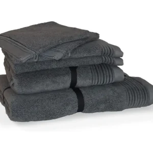 Parure de bain 6 pièces JULIET Anthracite 520 g/m2 pour douche italienne