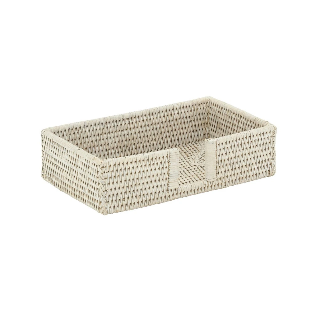 Pied de robinet Porte-serviettes en rotin patiné blanc 26 x 15