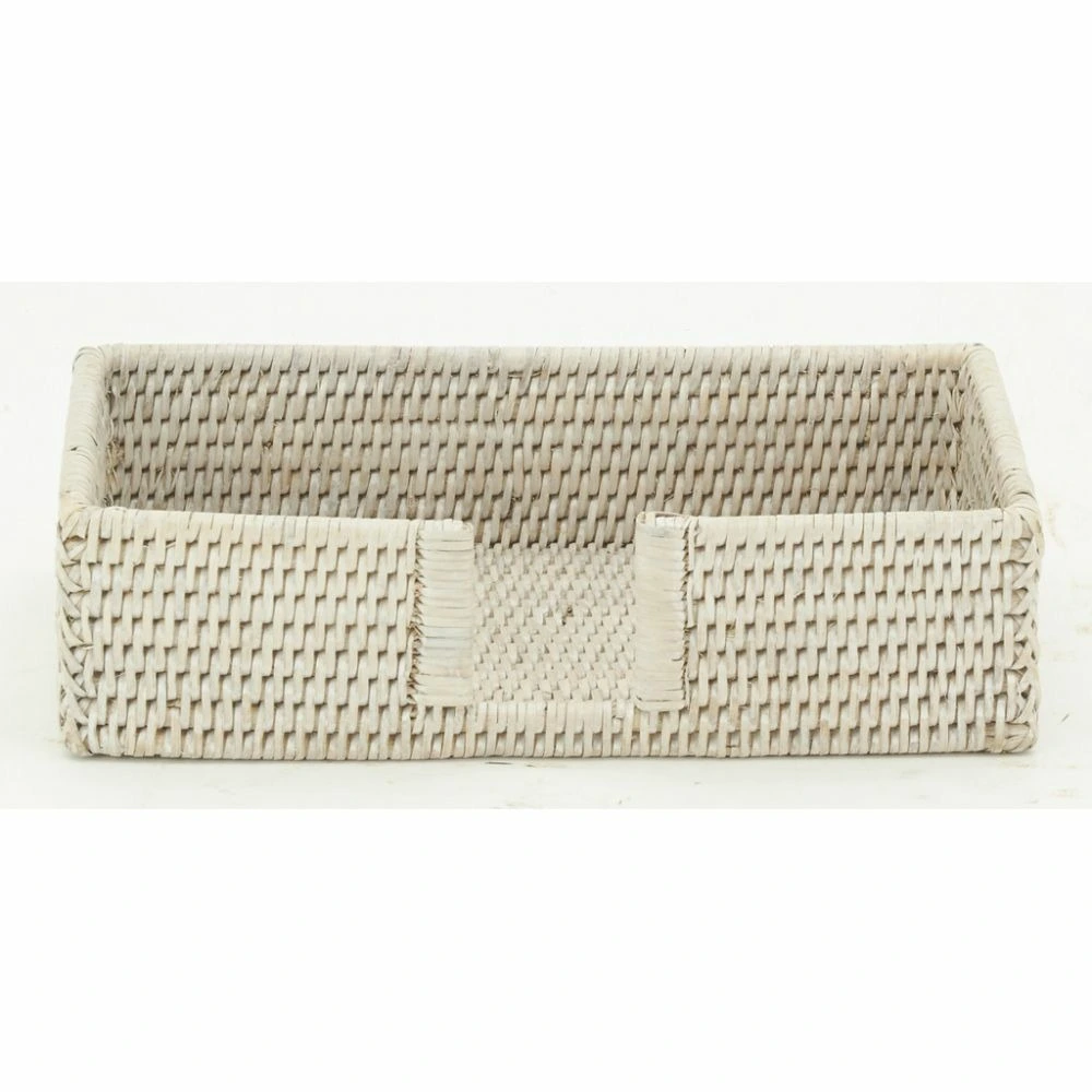 Pied de robinet Porte-serviettes en rotin patiné blanc 26 x 15