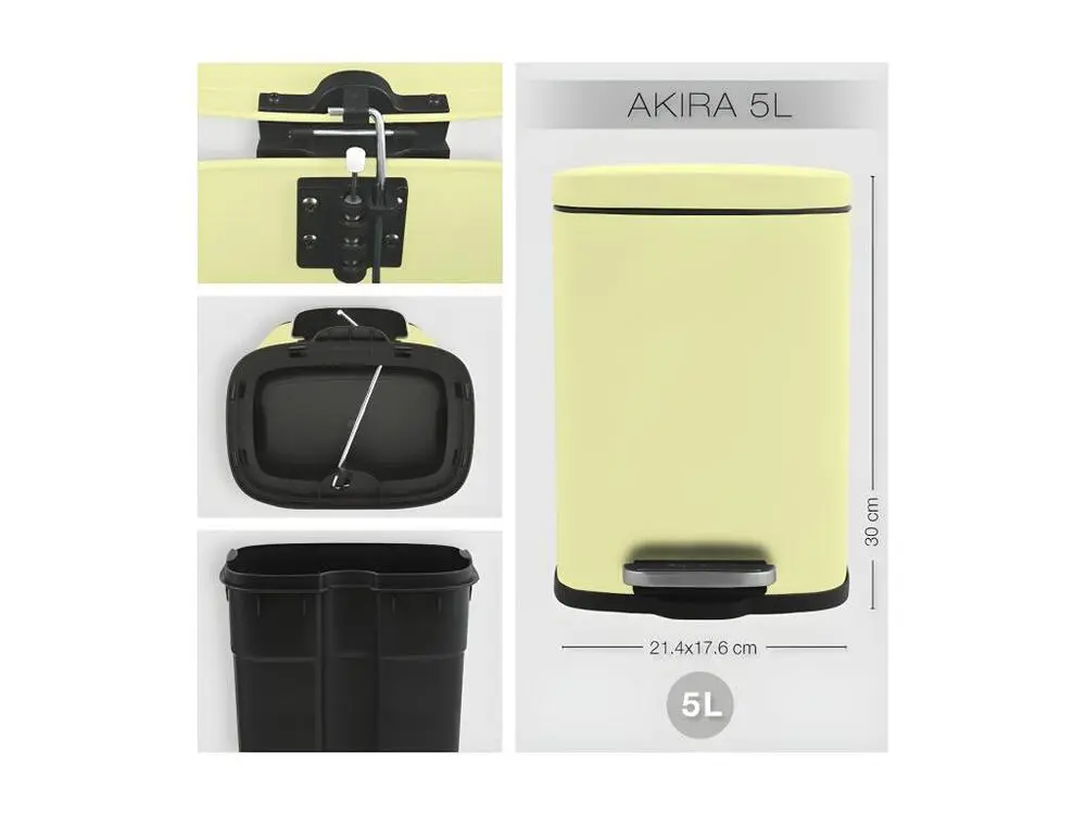 Poubelle à pédale Acier AKIRA 5L Jaune mat Spirella avec kit de fixation
