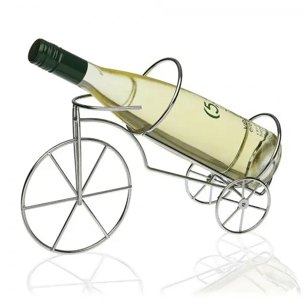 Organisateur à roulettes Porte Bouteille Décoratif Design Vélo en Métal Gris