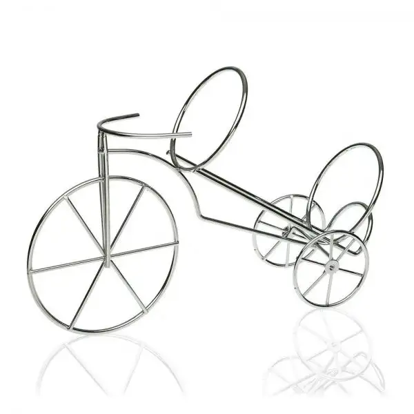 Organisateur à roulettes Porte Bouteille Décoratif Design Vélo en Métal Gris