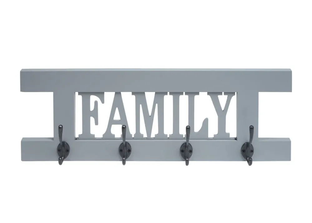 Portemanteau mural family avec 4 crochets doubles design d'époque 60 x 21 cm gris-bleu 04_0008171 | Empilable |