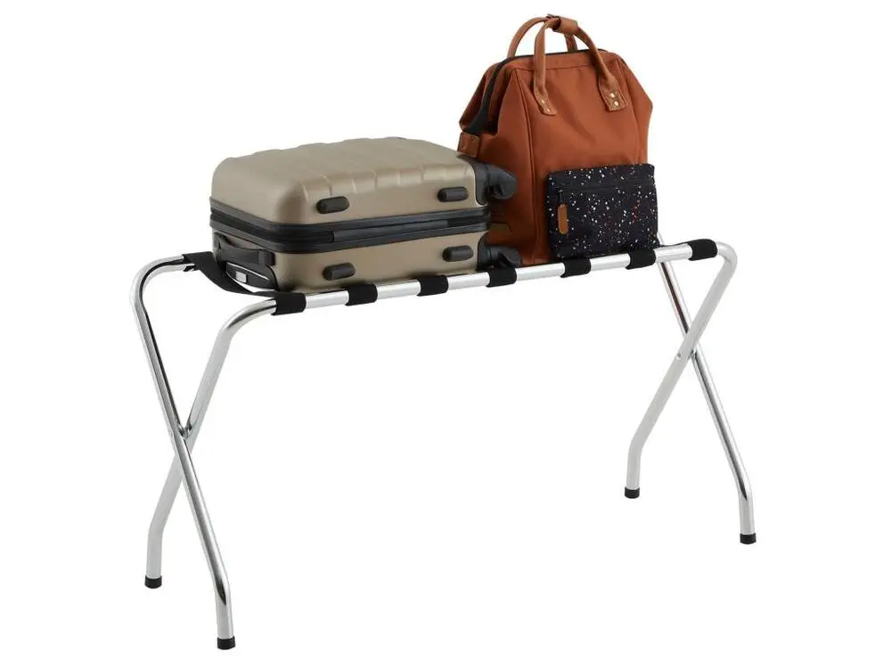Porte-valise VOYAGE en métal chromé, support-bagages accessoire de chambre hôtel pour sac de voyage et valise Lot de 4 boîtes